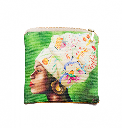 African Woman Floral Headpiece Coin Purse
