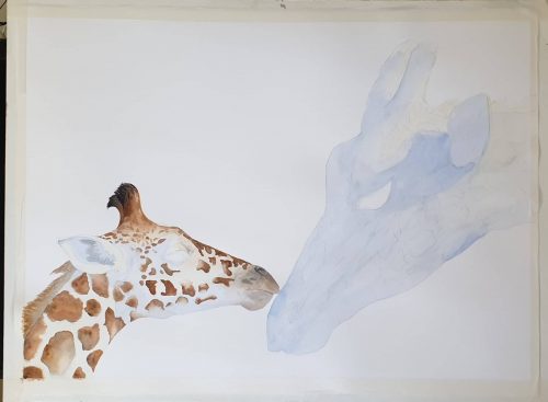 Giraffe Pair - Aquarel painting - Framed - Image 4