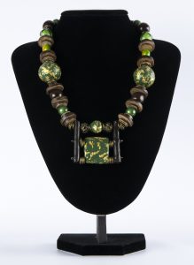 Necklace Gold and Green with Wood