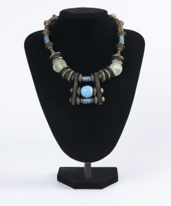 Necklace Light Blue Wood Glass Ball