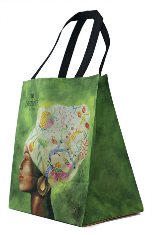 African Women Beige Floral Shopper Bag (Recycled PET) - Image 2