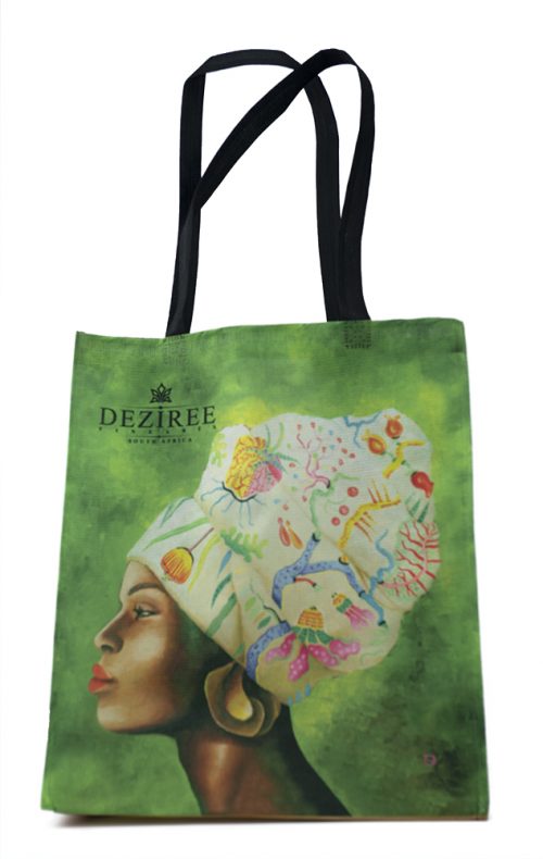 African Women Beige Floral Shopper Bag (Recycled PET)