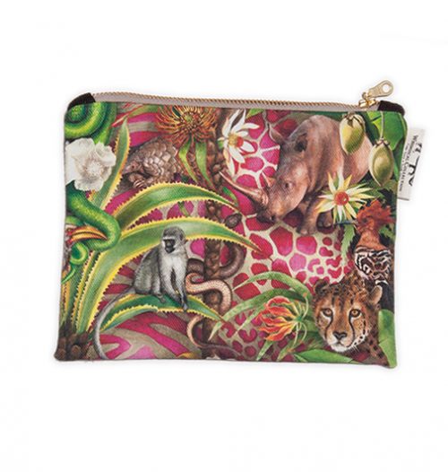 African Jungle: Monkey / Rhino Small Zip Bag