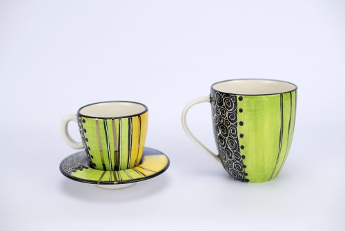 Letsopa Ceramics Mug Cup and Saucer in Light Green Blue design