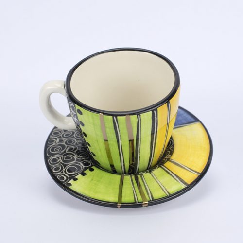 Letsopa Ceramics Cup and Saucer in Light Green Blue design