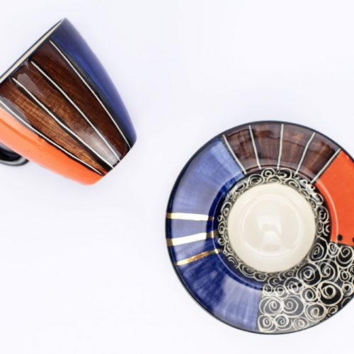 Letsopa Ceramics Cup and Saucer in Light Purple Orange design