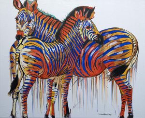 Zebra Pair oil on canvas painting by South African artist Justin Mashora