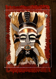 Clay Mask Grey Black Gold with Red background