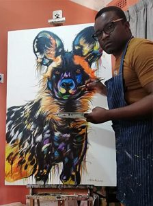 Justin Mashora with Painted Dog 80x120cm
