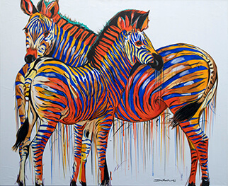 Zebra Golden blues painting by Justin Mashora